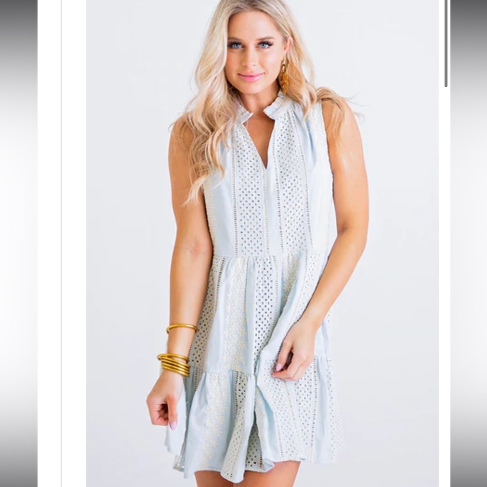 Karlie Embroidered Eyelet Tiered Ruffle Dress Large